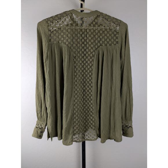 Free People The Best Crochet Button Down Shirt oversized Olive Green - Picture 3 of 8
